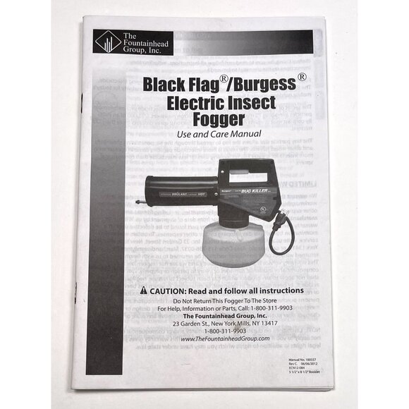 Black Flag / Burgess Electric Insect Fogger USE AND CARE MANUAL Fountainhead - Picture 1 of 2